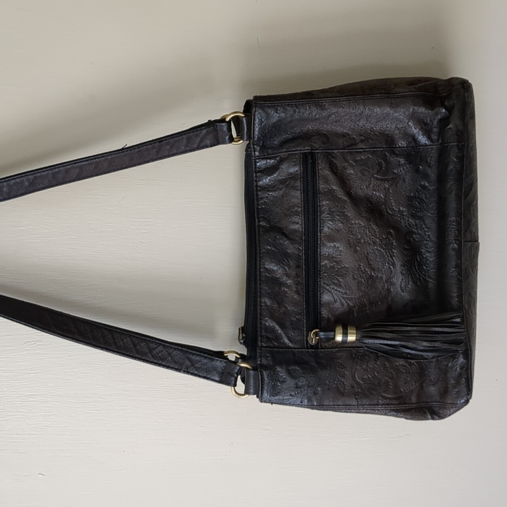 St. John's Bay olive-brown embossed leather bag